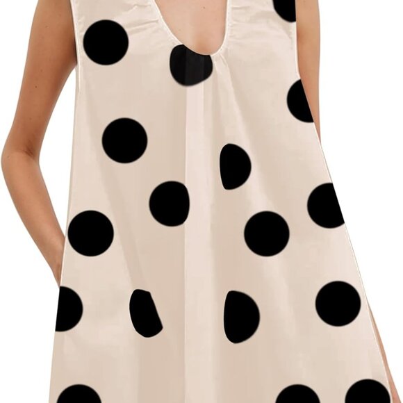 Women Polka Dot Babydoll Mini Dress Summer Sleeveless Pockets & Ruched - Picture 1 of 4